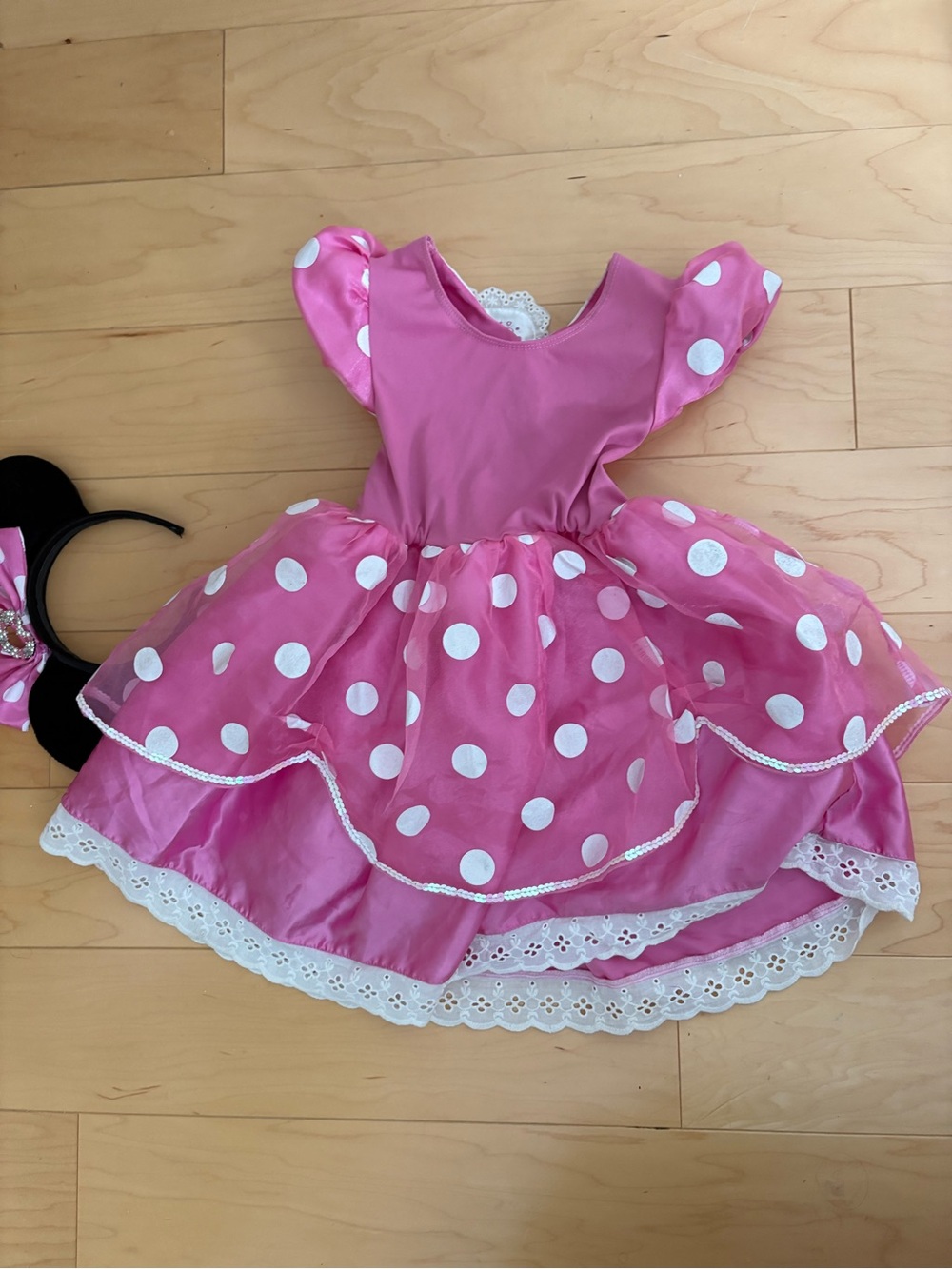 Disney Pink Polka Dot Minnie Mouse Costume with Ear Headband - Picture 3 of 6